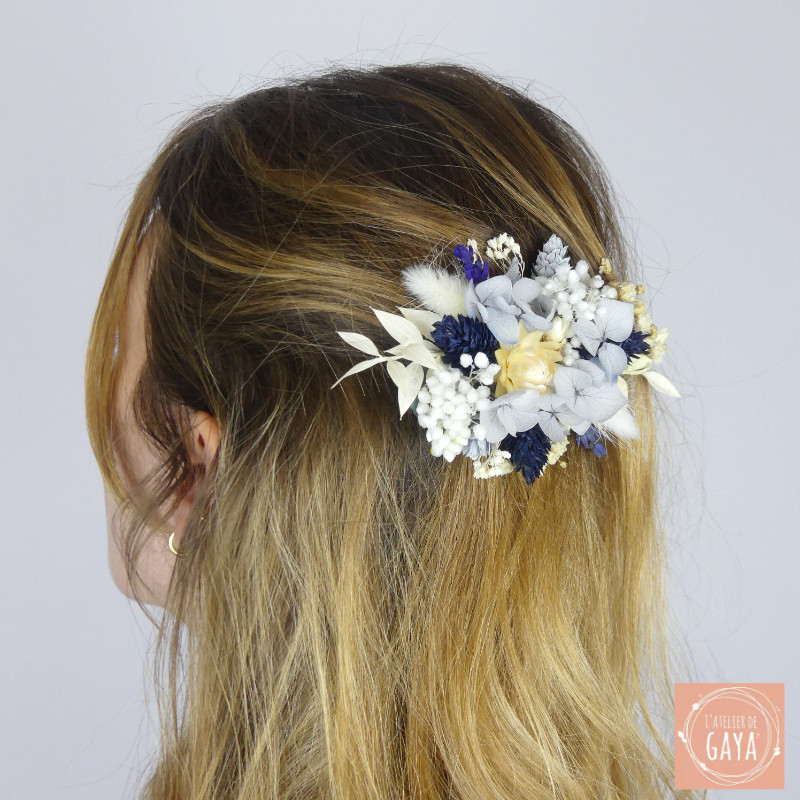 The Blue Charm – Floral Hair Clip with Blue and Natural Dried Flowers