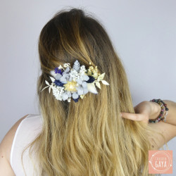 La Bleuette – Barrette fleurie en fleurs séchées bleues et naturelles
