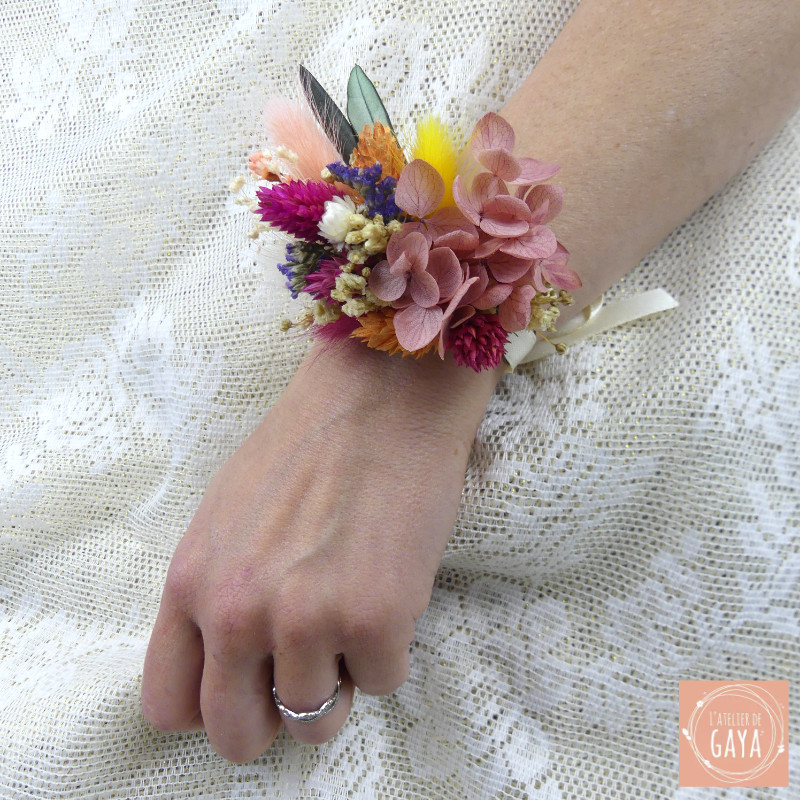 La Colorée – Floral ribbon bracelet made from multicolored dried flowers