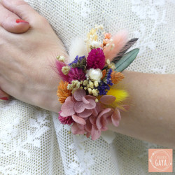La Colorée – Bracelet ruban fleurie en fleurs séchées multicolores