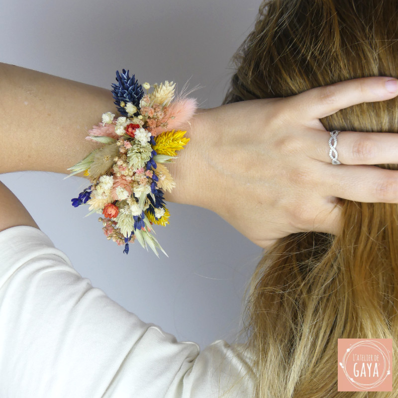 La Vibrante – Barrette fleurie en fleurs séchées multicolores