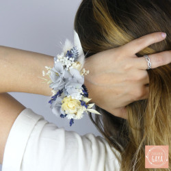 La Bleuette – Bracelet fleuri en fleurs séchées bleues et naturelles