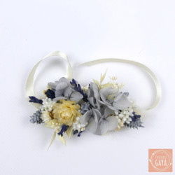 La Bleuette – Bracelet fleuri en fleurs séchées bleues et naturelles