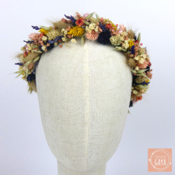 Éclat Champêtre – Couronne de tête en fleurs séchées multicolores