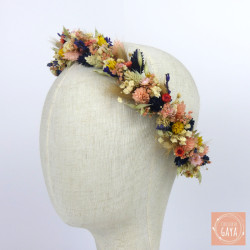 Éclat Champêtre – Couronne de tête en fleurs séchées multicolores