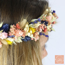 Éclat Champêtre – Couronne de tête en fleurs séchées multicolores