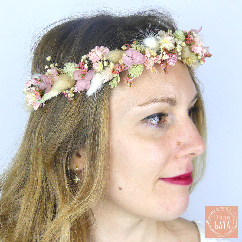 Sweet Romance – Pastel Pink and Ivory Dried Flower Head Crown