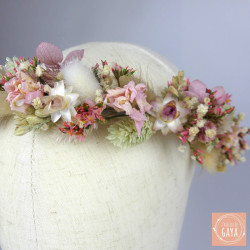 Douce Romance – Couronne de tête en fleurs séchées rose pastel et ivoire