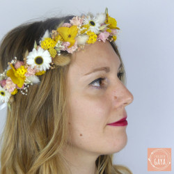 Sunshine Meadow – Yellow and White Dried Flower Head Crown