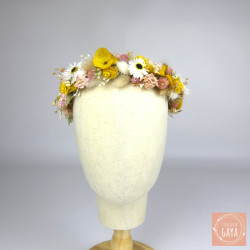 Sunshine Meadow – Yellow and White Dried Flower Head Crown