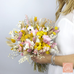 Champ de Soleil – Bouquet de fleurs séchées aux tons jaunes et roses pour mariages et décorations