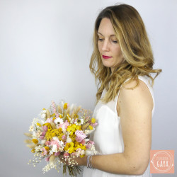 Field of Sunshine – Yellow and Pink Dried Flower Bouquet for Weddings and Decor