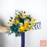 Le Solaire – Bouquet de mariée en fleurs séchées jaune et bleu pétrole