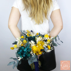 The Sunny – Dried flower bridal bouquet in yellow and teal blue