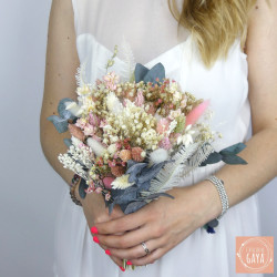 Douceur Pastel – Bouquet de mariée en fleurs séchées rose poudré et ivoire