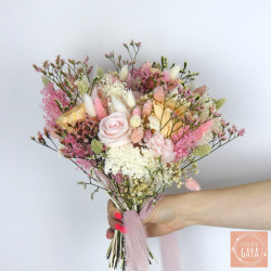 Rose Éternelle – Bouquet de mariée en fleurs séchées rose pastel et pêche