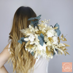 Élégance Sauvage – Bouquet de fleurs séchées blanc et doré, idéal pour un mariage chic et raffiné.