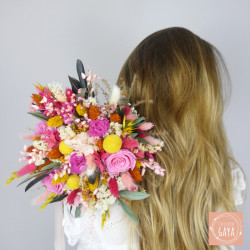 Détail du bouquet Été Indien – explosion de couleurs et de textures naturelles.