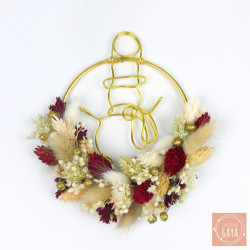 Dried flower Christmas ornament with gold line art snowman – Handmade by L’Atelier de Gaya