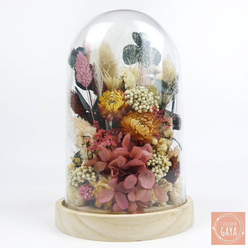 Autumn-tone dried flower glass dome – Handmade by L’Atelier de Gaya