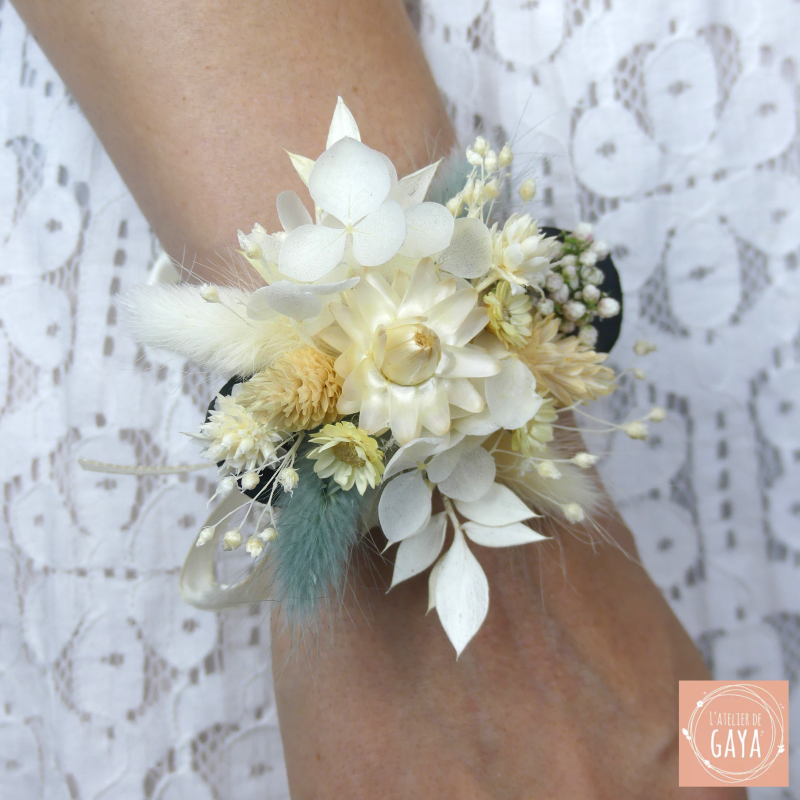 Le céladon - Bracelet ruban fleuri