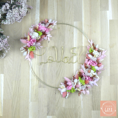 La tendresse - Couronne murale de fleurs séchées/stabilisées