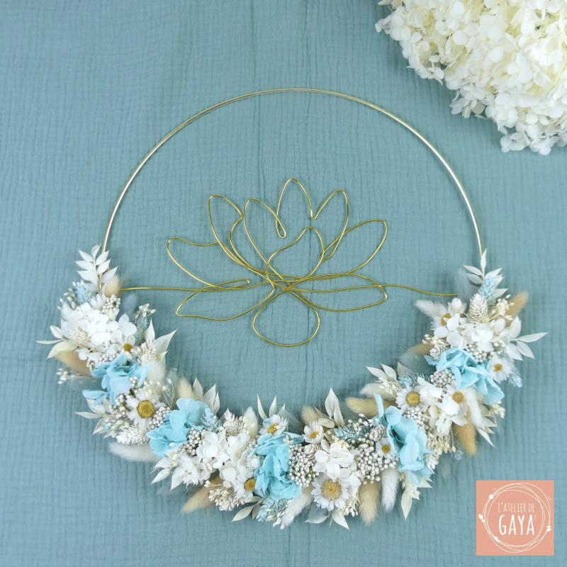 Le lotus - Couronne murale de fleurs séchées/stabilisées