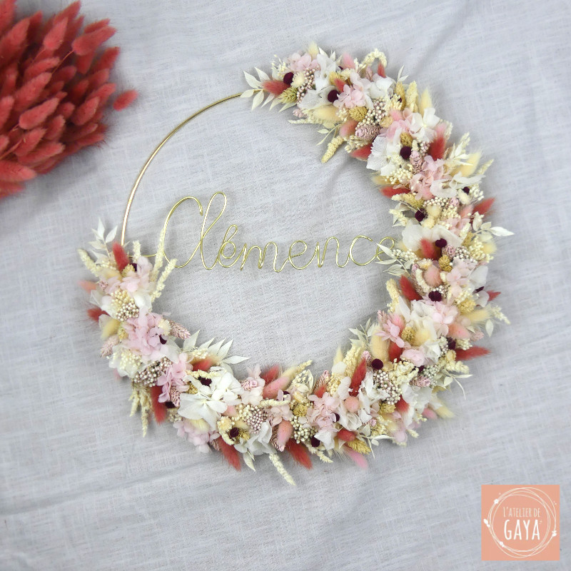 La rêveuse - Couronne murale de fleurs séchées/stabilisées