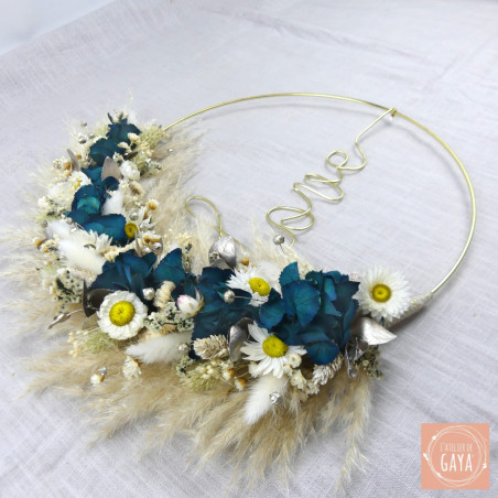 Le bleu Paon - Couronne murale de fleurs séchées/stabilisées
