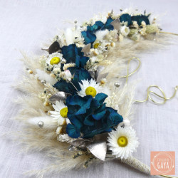 Le bleu Paon - Couronne murale de fleurs séchées/stabilisées