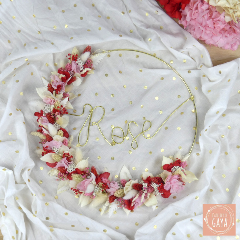 Rose - Couronne murale de fleurs séchées/stabilisées