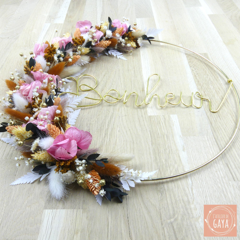Le bonheur - Couronne murale de fleurs séchées/stabilisées