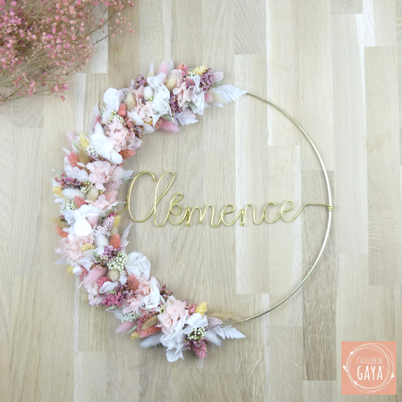 L'eau de Rose - Couronne murale de fleurs séchées/stabilisées