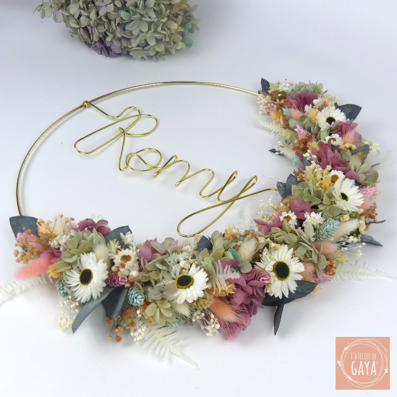 Romy - Couronne murale de fleurs séchées/stabilisées
