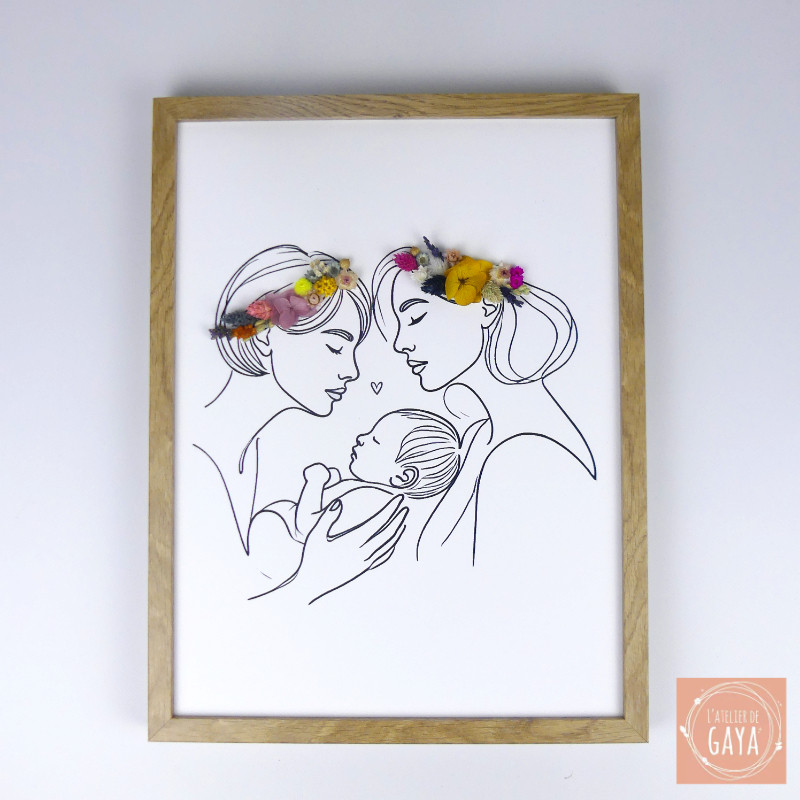 Couple et nourrisson - Tableau fleuri