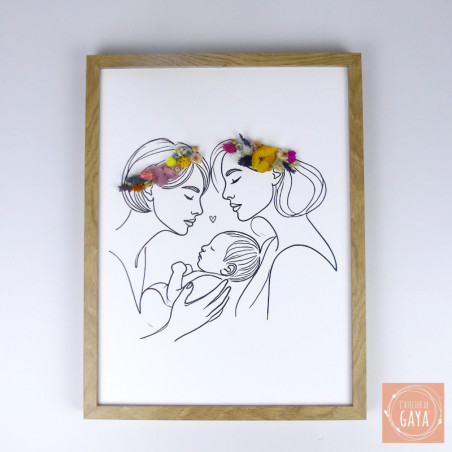 Couple and infant - Flowery painting