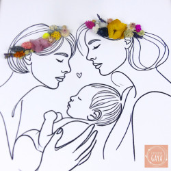 Couple et nourrisson - Tableau fleuri