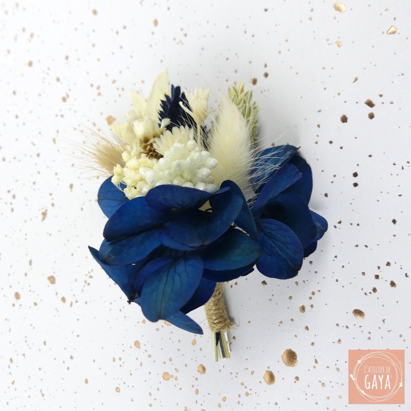 The Marine – Blue and White Dried Flower Boutonniere