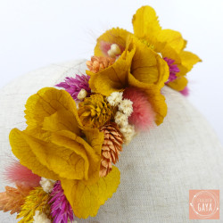 Le Soleil – Serre-tête fleuri en fleurs séchées jaunes et fuchsia