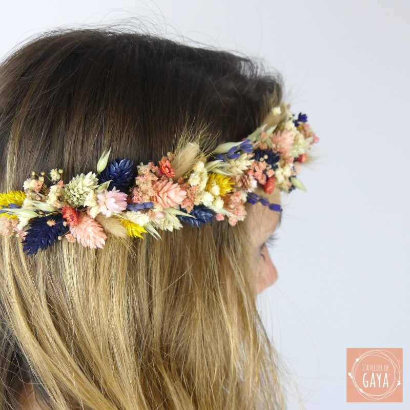 Couronne Fleurs Cheveux Orange Et Blanc - Serre-tête Ajustable, Fait Main - Pour Mariage, Festival, Séance Photo