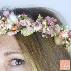 Douce Romance – Couronne de tête en fleurs séchées rose pastel et ivoire