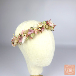 Douce Romance – Couronne de tête en fleurs séchées rose pastel et ivoire