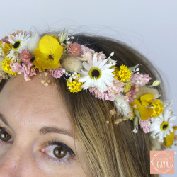 Sunshine Meadow – Yellow and White Dried Flower Head Crown