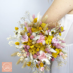 Field of Sunshine – Yellow and Pink Dried Flower Bouquet for Weddings and Decor
