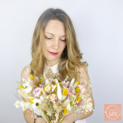 Field of Sunshine – Yellow and Pink Dried Flower Bouquet for Weddings and Decor