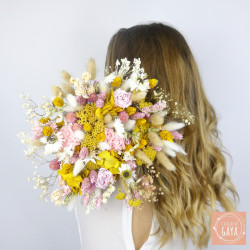 Field of Sunshine – Yellow and Pink Dried Flower Bouquet for Weddings and Decor
