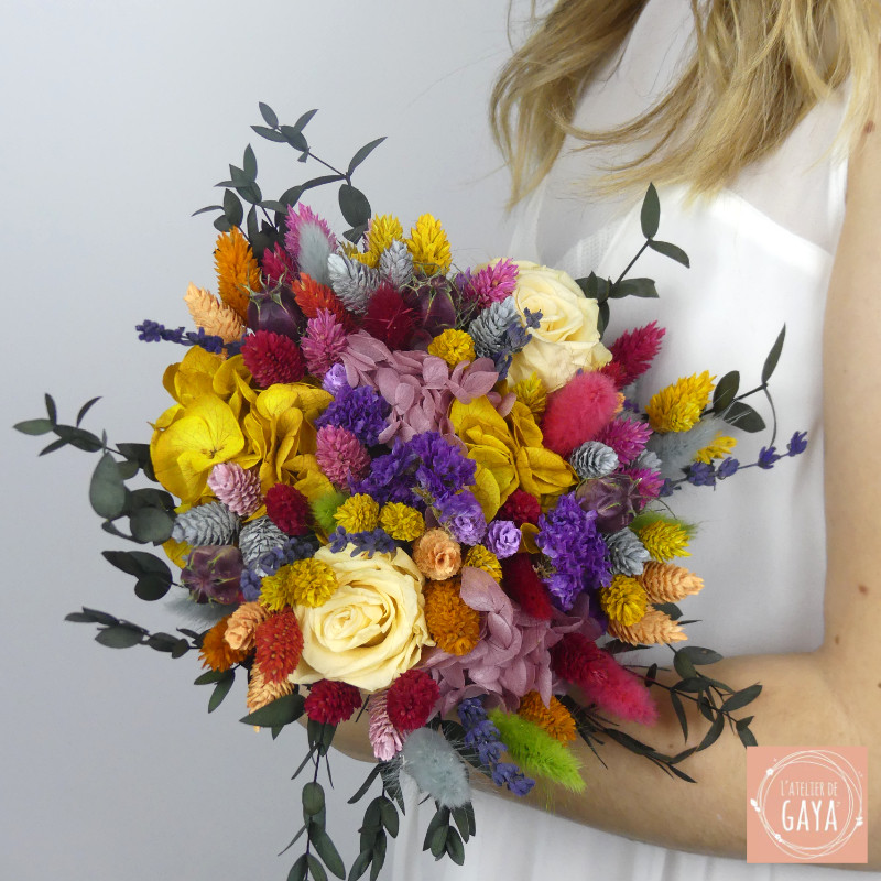 Boho Radiance – Vibrant Dried Flower Bouquet for Weddings and Events