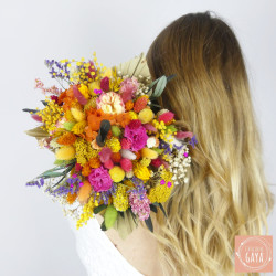 Celebrate your love with a burst of colors – Tropical Punch dried flower bridal bouquet.