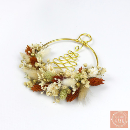 Dried flower Christmas ornament with gold line art tree – Handmade by L’Atelier de Gaya