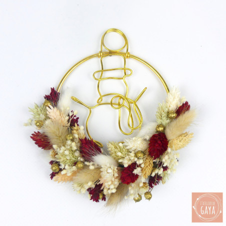Dried flower Christmas ornament with gold line art snowman – Handmade by L’Atelier de Gaya